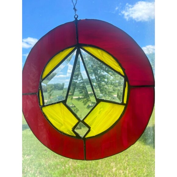 Antique Arts & Crafts Era Round Leaded Beveled Stain Glass Panel Some Damage - Picture 14 of 14